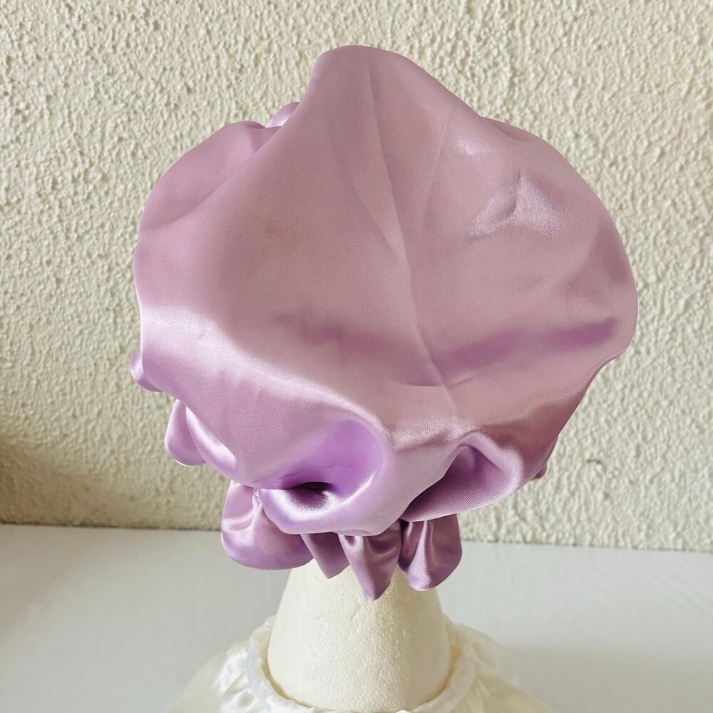 Reversible Satin Sleep Bonnet Hat – Purple & Yellow – Extra Large, Elastic Fit - Picture 7 of 16